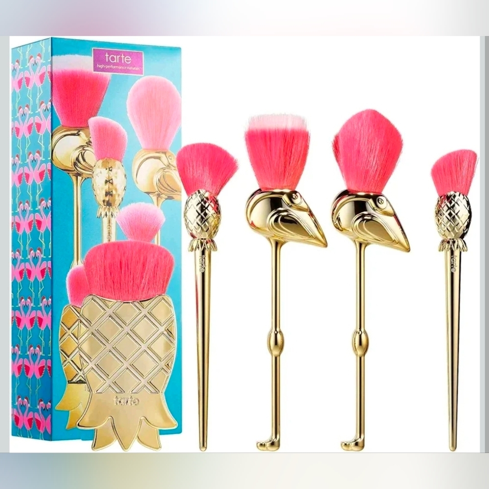 Tarte Let's Flamingo Tropical Pink and Gold Brush Set